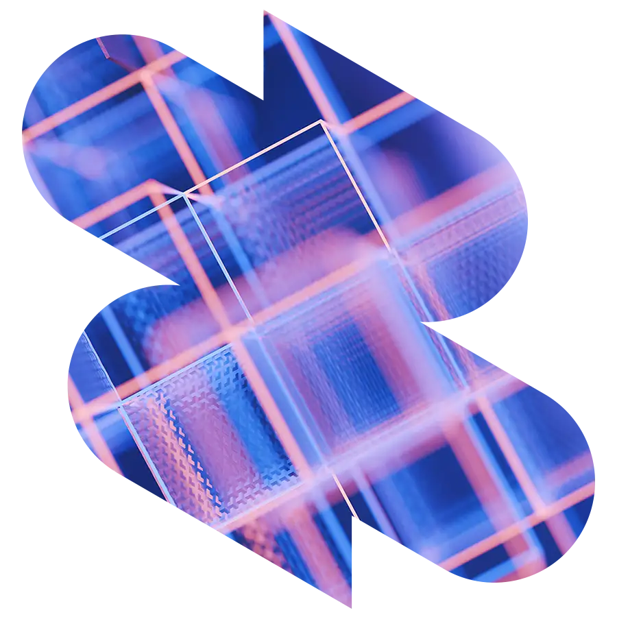 Abstract geometric shape with neon lines forming an angular S, representing BPaaS and cloud business solutions on white background.