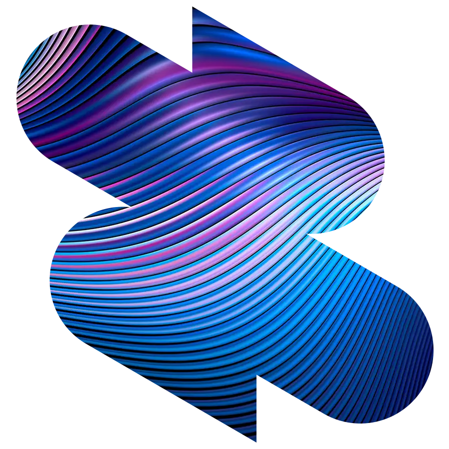 Abstract “R” shape with wavy blue and purple lines, evoking dynamic, futuristic Intelligent Automation.