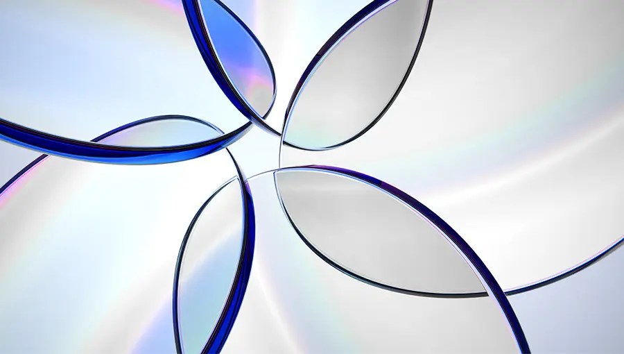 Abstract image of overlapping translucent ovals with blue edges reflects the integrated flow of Medicare Lifecycle Solutions.