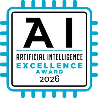 A computer chip graphic with "AI Nurse Assist Award & Artificial Intelligence Excellence Award 2026" in bold black and blue text.