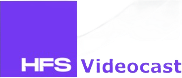 Purple square with white HFS text on left; Videocast in purple text on white background to the right.