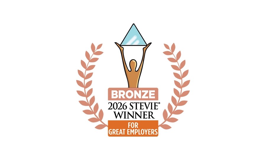 Bronze trophy with blue triangle and laurel branches honors Sagility: 2026 Stevie Awards Winner for Great Employers.