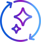 Two purple sparkling stars inside a blue circular arrow, symbolizing Provider Operations refresh or renewal.