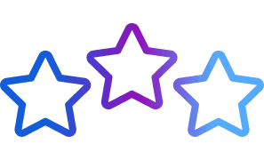 Three outlined five-pointed stars in blue and purple, symbolizing Market Leader excellence, on a light gray background.
